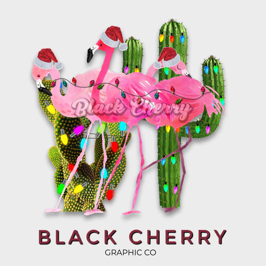 Holiday Flamingos Cactus Graphic